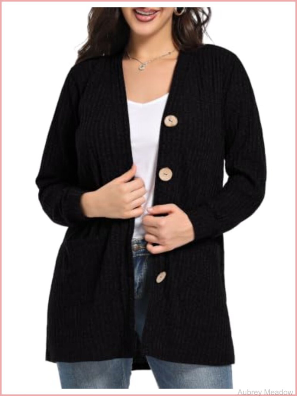 Plus Size Ribbed Button Front Cardigan with Pockets Lightweight